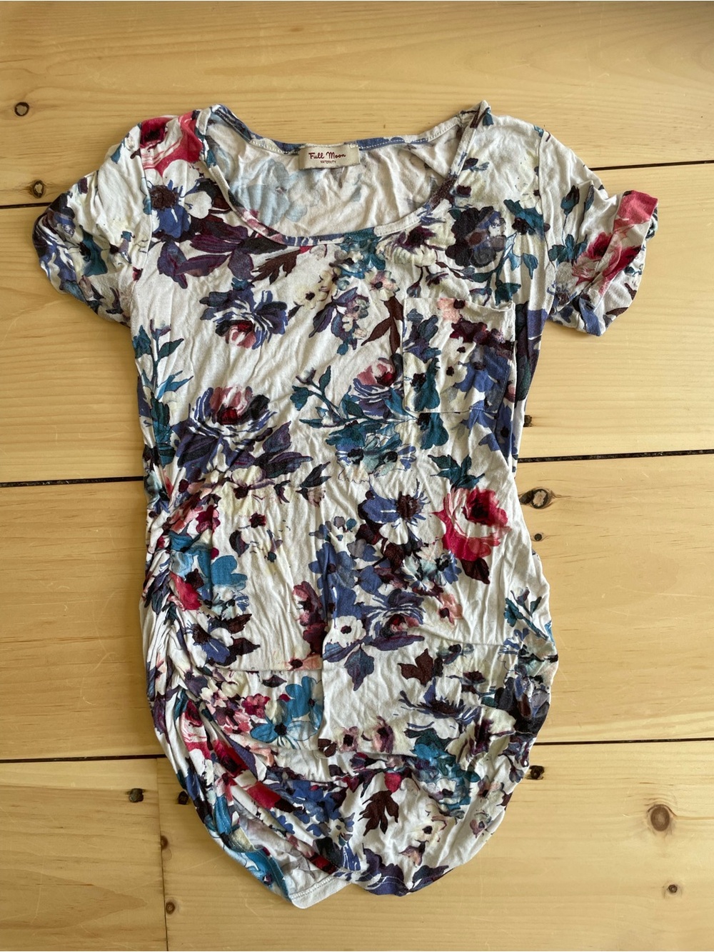 Full Moon maternity Floral Scoop Neck Short Sleeve Top - Cream/Multi